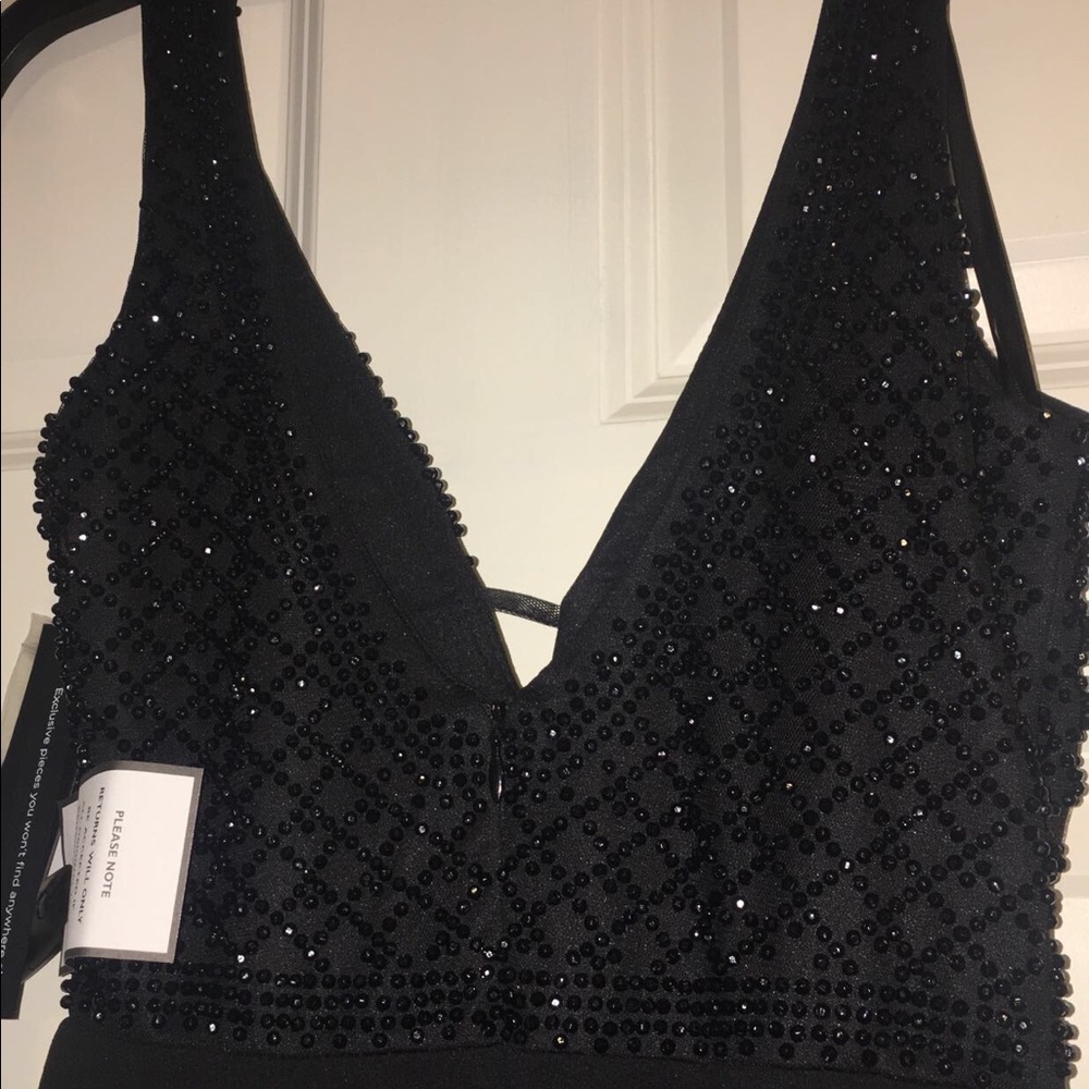 Black AQUA gown with embellished detailing